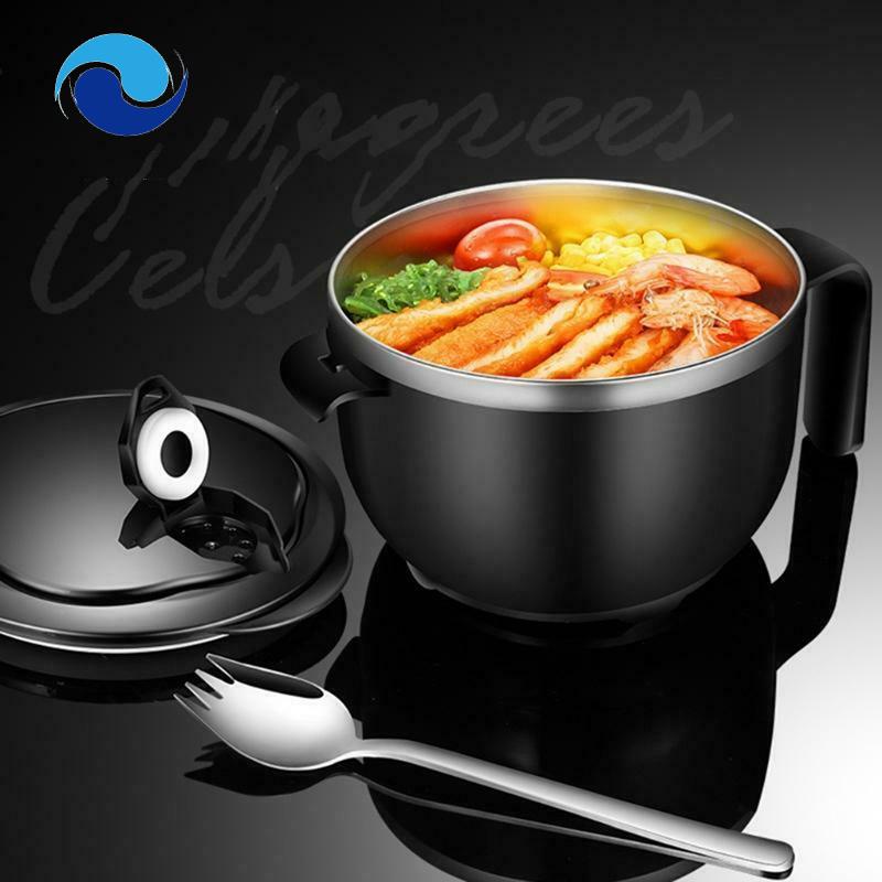 Tô Tròn Có Nắp Và Tay Cầm Bằng Thép Không Gỉ Tiện Dụng Cho Nhà Bếp Đen