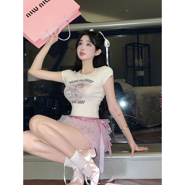 Áo Baby Tee Thun Croptop Nữ Tay Ngắn Hở Rốn Ôm Dáng In Hình Hươu Phong Cách Mới Mùa Hè Cho Nữ