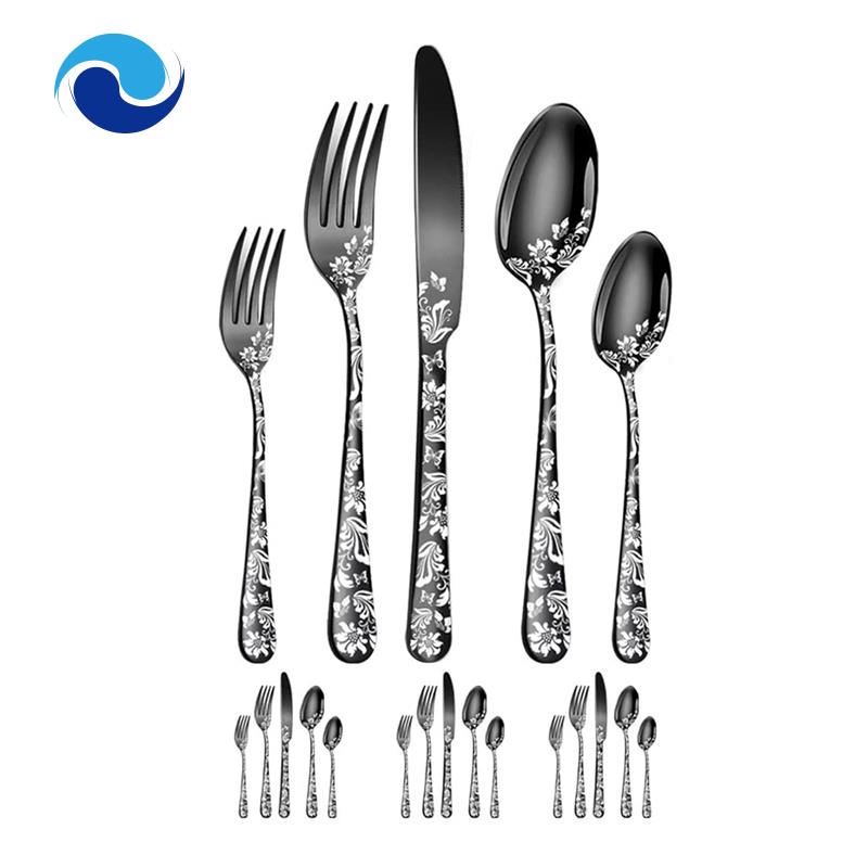 Bộ 20 Món Dao / Nĩa / Muỗng Bằng Thép Không Gỉ 4 Họa Tiết Độc Đáo