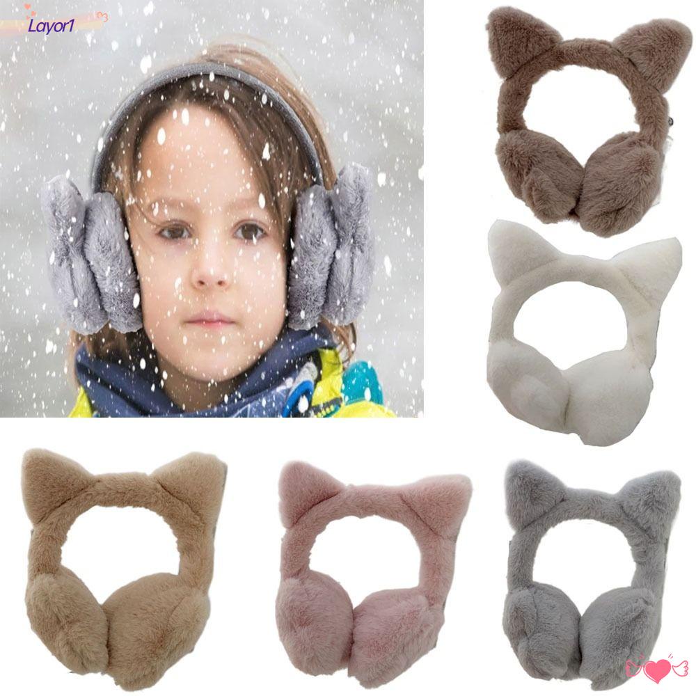 LAYOR1 Chụp Tai Chống Gió Vải Lông Cừu Mềm Mại Họa Tiết Hoạt Hình Dễ Thương