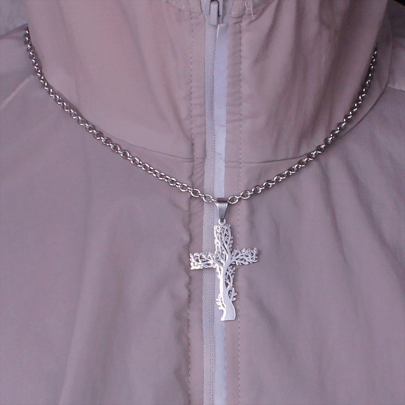 Ygt Vòng cổ Thép Không Gỉ Mặt Thánh Giá Màu Bạc Thời Trang