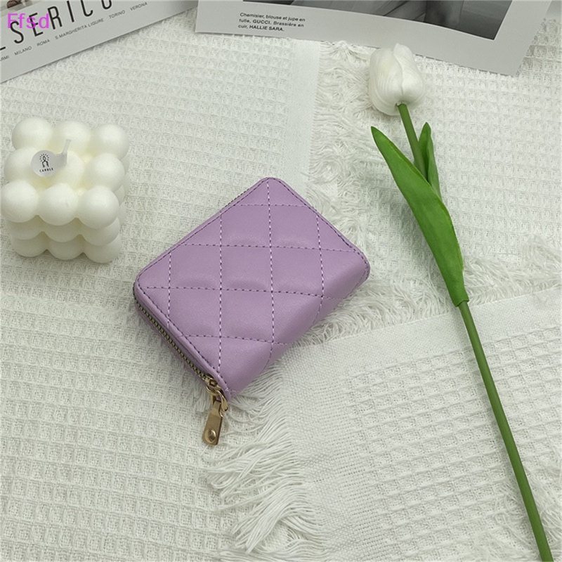 {Ffsd} Ví Ngắn Đựng Tiền Xu Thẻ Bằng Da PU Thêu Họa Tiết Hình Thoi Có Dây Kéo Thời Trang Cho Nữ * Hàng Bán