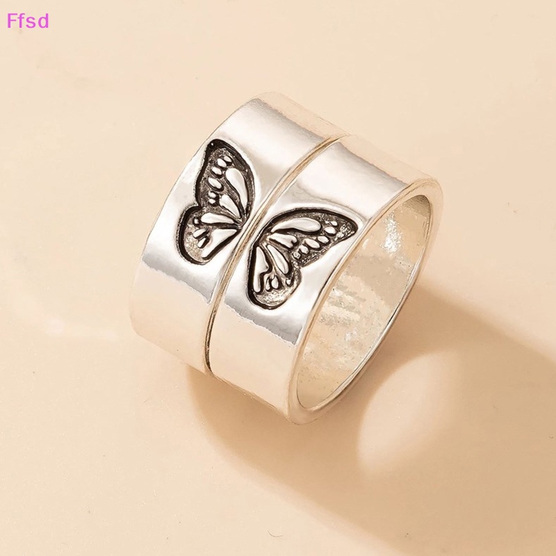 {Ffsd} Bộ 2 Nhẫn Xếp Chồng Lên Nhau Họa Tiết Bướm Phong Cách Gothic Cá Tính Thời Trang Cho Cặp Đôi Bạn Bè /