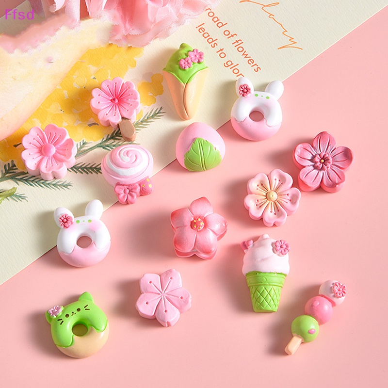 {Ffsd} Set 10 Phụ Kiện Trang Trí Sổ Tay Bằng Resin Hình Hoa Anh Đào / Macaron Xinh Xắn