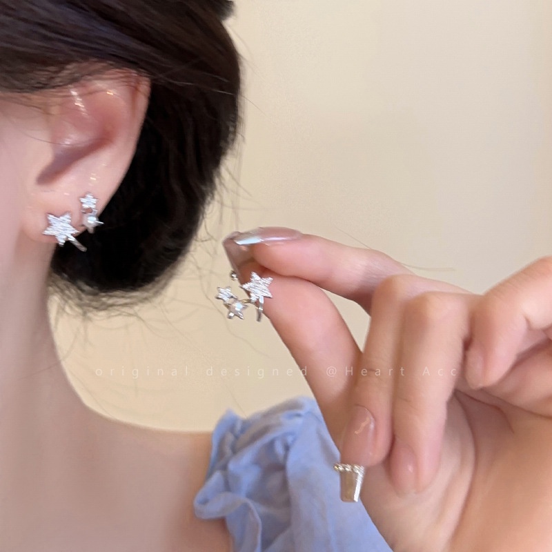 Khuyên Tai Đính Đá Zircon Ngọc Trai Ngôi Sao Nhỏ Thiết Kế Mới 2023
