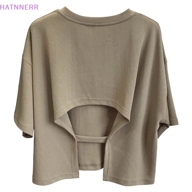 Áo Thun Crop Top Tay Ngắn Cổ Tròn Hở Lưng Màu Trơn Thời Trang Mùa Hè Quyến Rũ Cho Nữ FHS