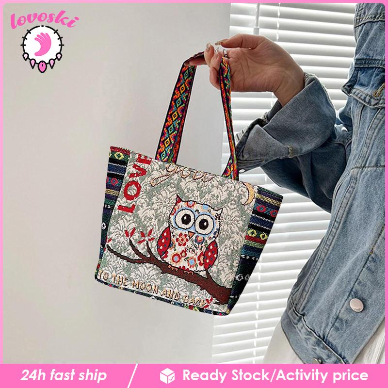 Túi Xách Nữ In Hình Cú Mèo Phong Cách Vintage