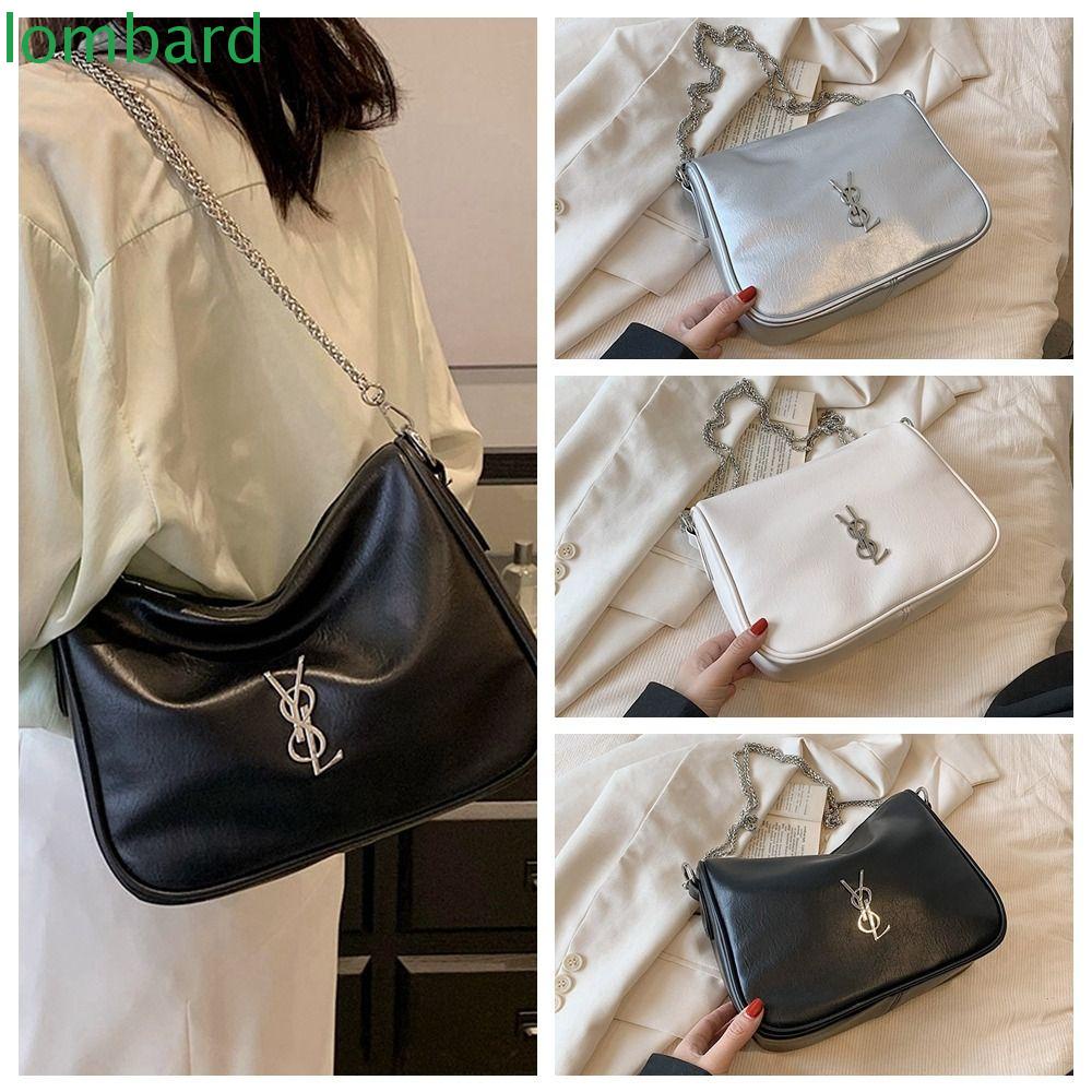 LOMBARD Túi Xách Da Pu Dáng Vuông Phối Kim Loại Thiết Kế Đơn Giản Dễ Phối Đồ Thời Trang Cho Nữ