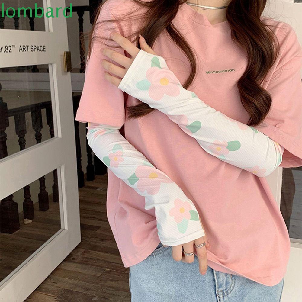 LOMBARD Găng Cánh Tay Chống Nắng / Tia UV Co Giãn In Họa Tiết Hoa Dễ Thương Thời Trang Đi Biển Cho Nữ