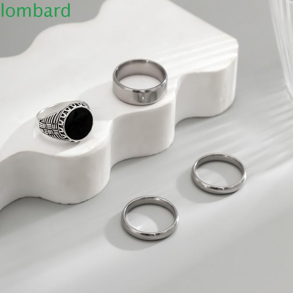 LOMBARD Nhẫn Nam Thiết Kế Hình Lục Giác Và Ngôi Sao Bằng Hợp Kim Phong Cách Hàn Quốc Cá Tính