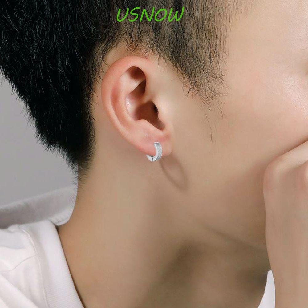 USNOW Bông Tai Dạng Kẹp Hình Tròn Bằng Thép Không Gỉ Phong Cách Punk Thanh Lịch Cho Nữ