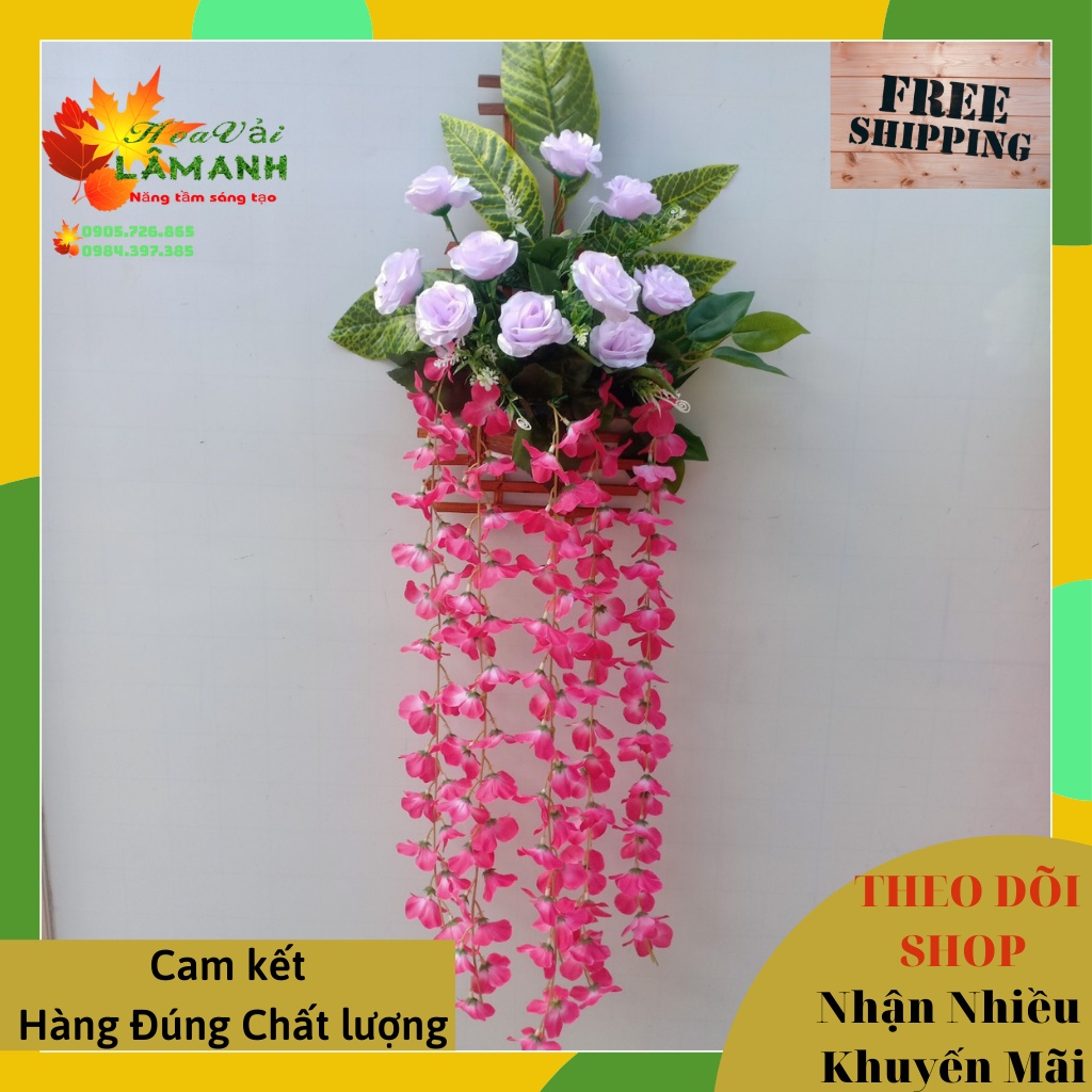 Lãng Hoa Giả Treo Tường Cho Mọi Không Gian Đã Cắm Sẵn Nhiều Mẫu mới. Hoa Vải Lâm Anh