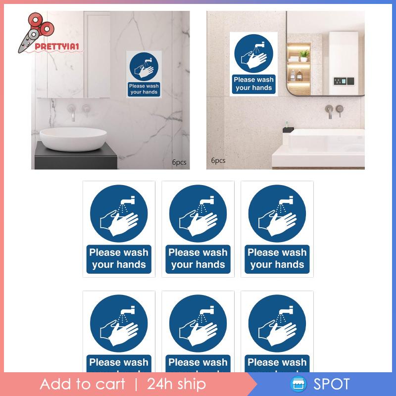 Bộ 6 Miếng Dán Biển Báo Rửa Tay Cho Nhà Vệ Sinh