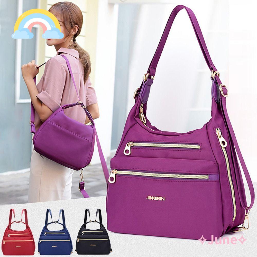 JUNE Ba Lô Nylon Nhiều Ngăn Chống Thấm Nước Đa Năng Thời Trang Cho Nữ