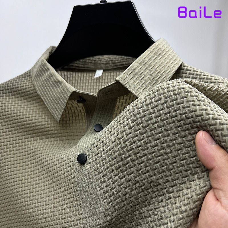 Áo Thun polo Vải Lụa Lạnh Màu Trơn Tay Ngắn Phối Lưới Thời Trang Mùa Hè Cho Nam