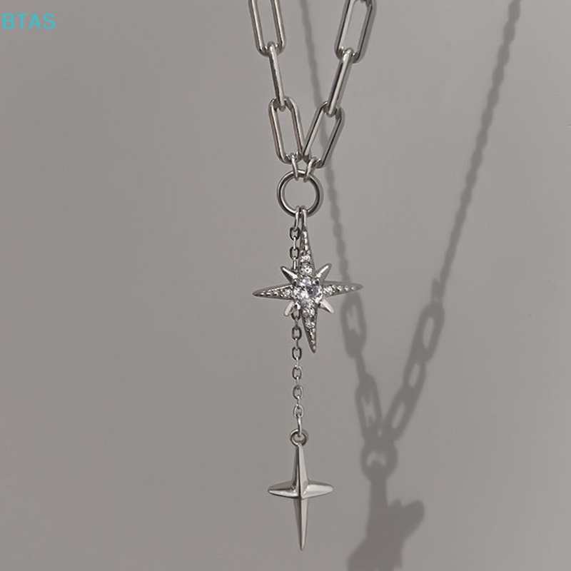 Vòng cổ Bạc Mặt Ngôi Sao Sáu Cánh Đính Đá Zircon Phối Tua Rua Thời Trang Cho Nữ