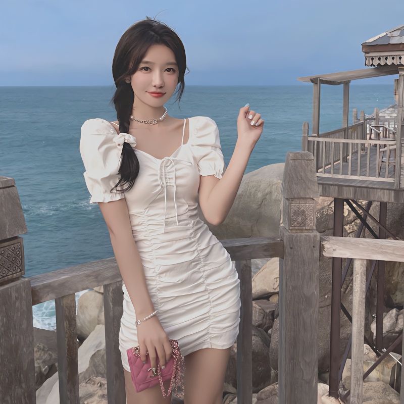 Đầm Lệch Vai Ôm Eo Màu Trơn Thời Trang Cho Nữ