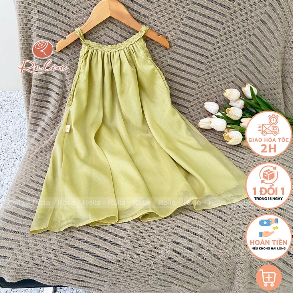 Váy xanh 2 dây bé gái ROLIA chất tơ óng 2 lớp lên dáng xinh điệu dễ thương có size từ 11-42kg MX156