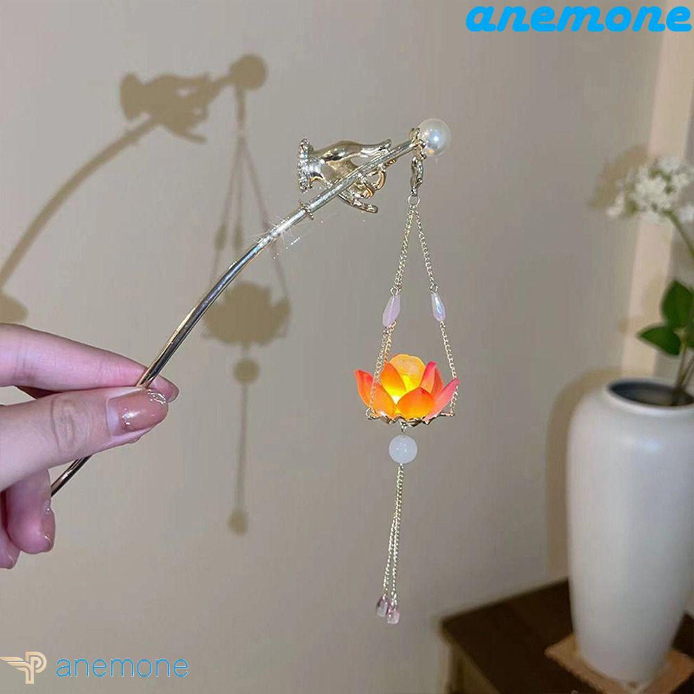 ANEMONE Trâm Cài Tóc Hình Hoa Sen Có Đèn LED Phát Sáng Phong Cách Cổ Điển Cho Nữ
