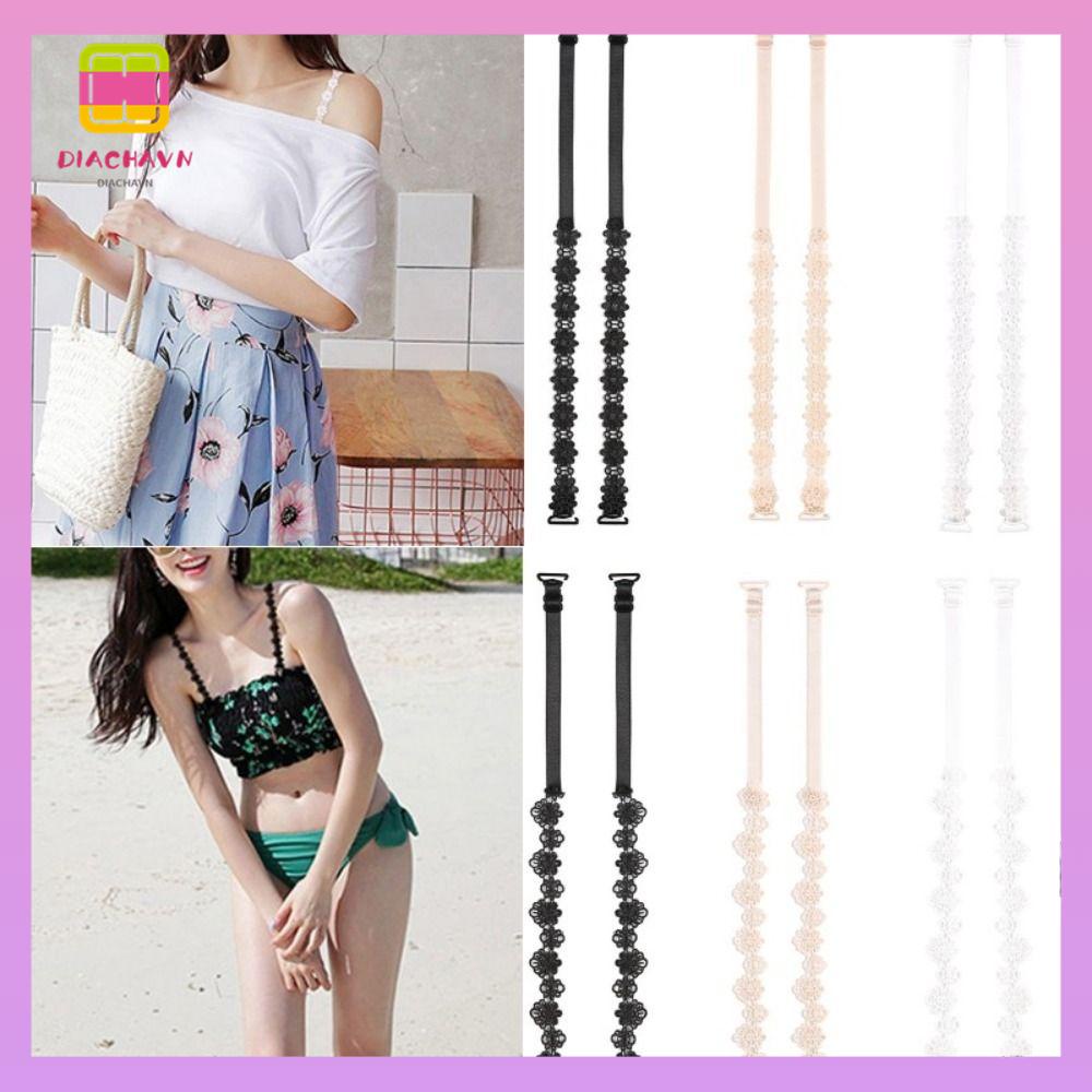 DIACHAVN Set 3 Cặp Dây Áo Ngực Chống Trượt Bằng Cao Su Mềm Phối Ren Hoa Dành Cho Nữ