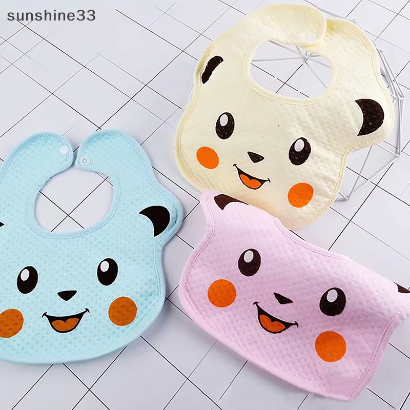 Yếm Ăn Cotton Họa Tiết Hoạt Hình Gấu Cười Dễ Thương Cho Bé