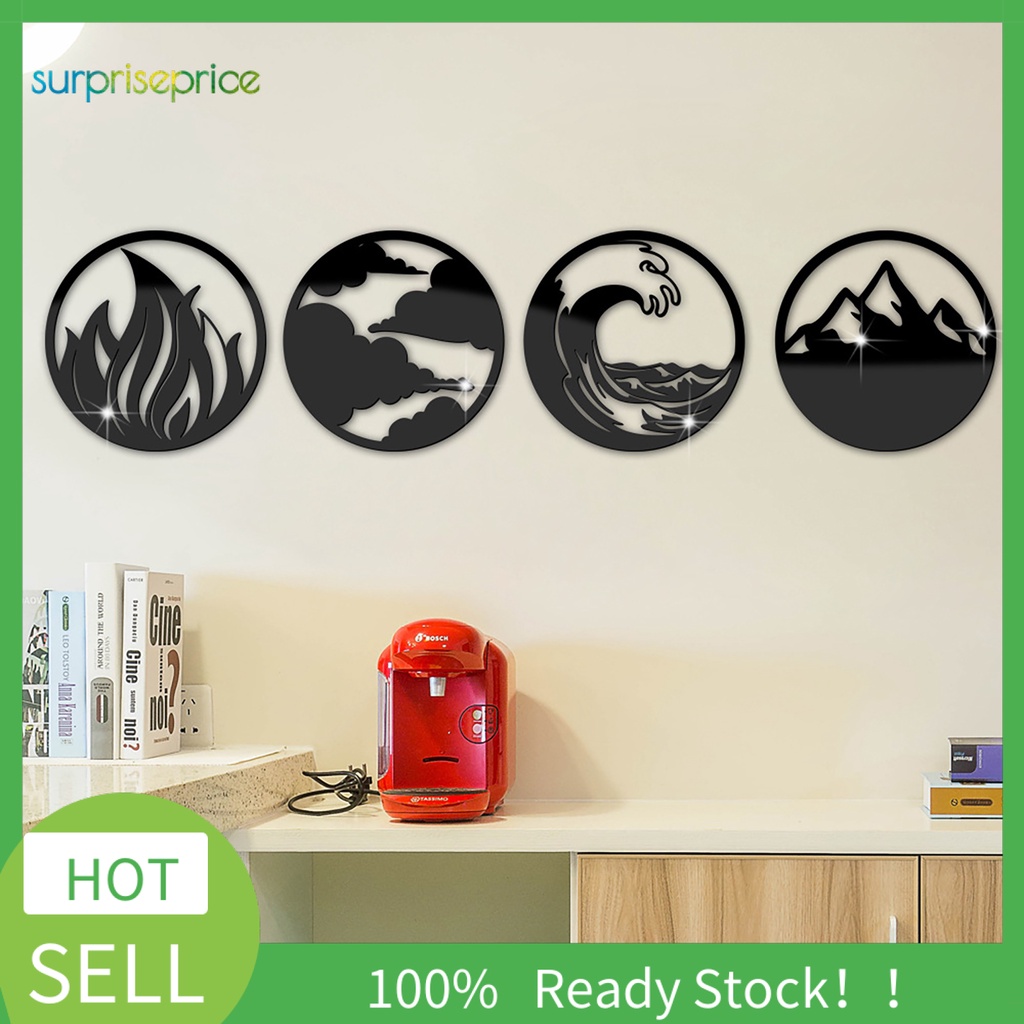 Bộ 4 Miếng Dán Tường Bằng Acrylic Tráng Gương 3D Độc Đáo Trang Trí Nhà Cửa