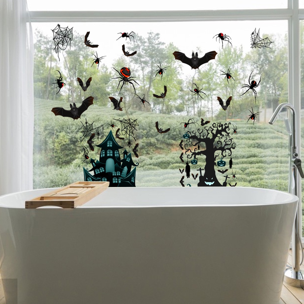 Set 4 Miếng Dán Tường Trang Trí In Hình Nhện 3D Phong Cách Halloween Có Thể Tháo Gỡ