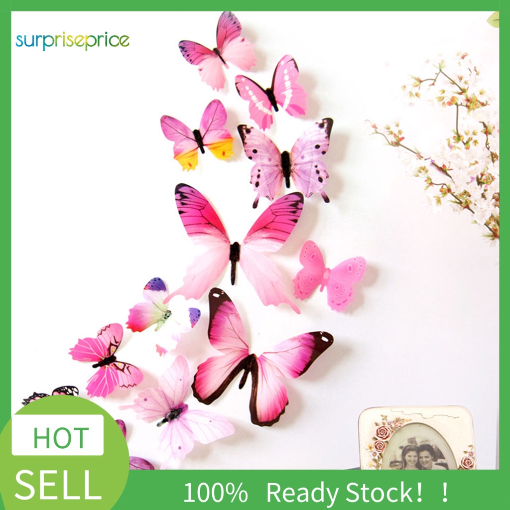 Set 12 Miếng Dán Tường Hình Bướm 3D Chống Nước Kiểu Vintage Trang Trí Nhật Ký