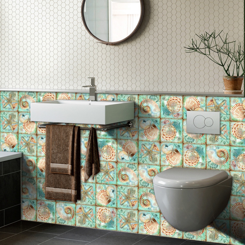 Bộ 24 Miếng Dán Tường ET257 Bằng PVC Chống Thấm Nước Hình Vỏ Sò / Sao Biển Phong Cách Vintage