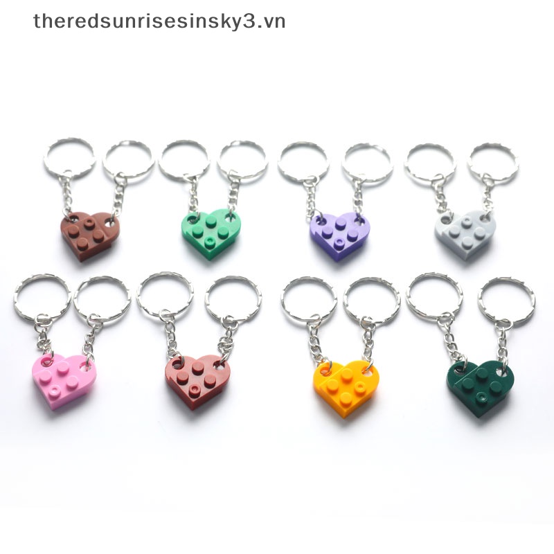Set 2 Móc Khóa Hình Viên Gạch Trái Tim Thời Trang Làm Quà Sinh Nhật