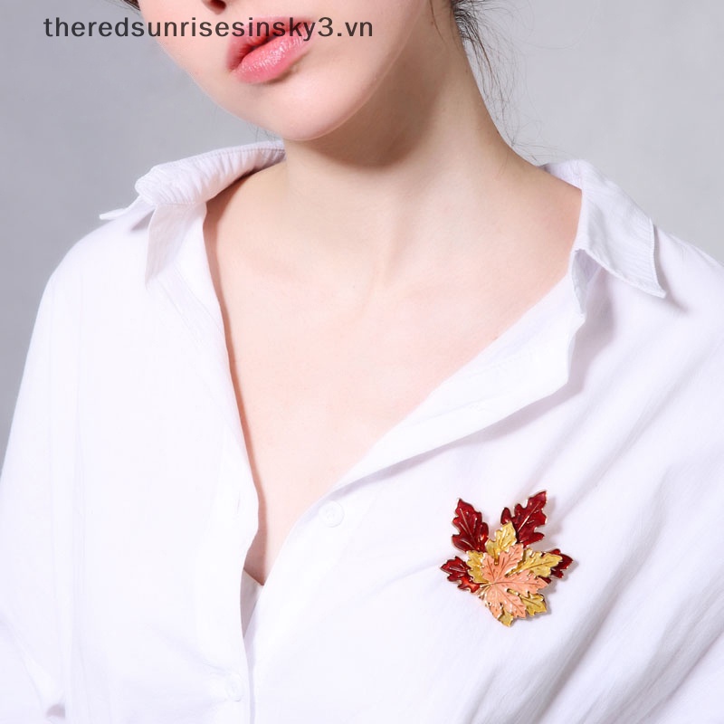 Ghim Cài Áo Hình Lá Phong Bằng Hợp Kim Tráng Men Phong Cách Vintage Thời Trang Cho Nữ