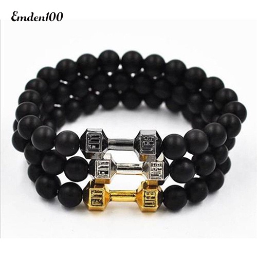 [EMDEN] Vòng Đeo Tay Tập Gym Đá Đen Nhám Có Thể Điều Chỉnh Phong Cách Punk Thời Trang