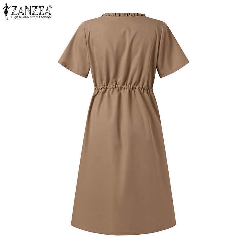 ZANZEA Đầm Ngắn Tay Họa Tiết Sọc Thời Trang Dành Cho Nữ