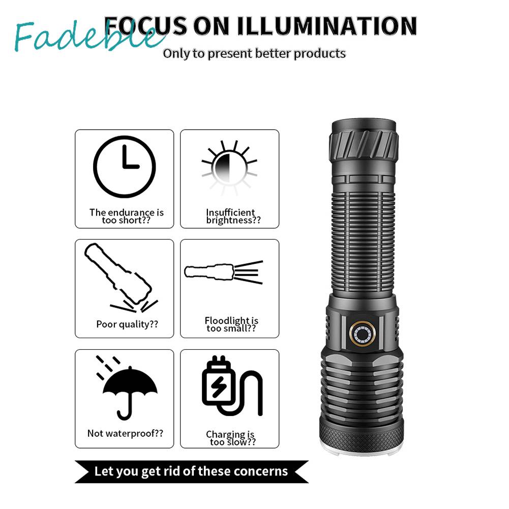 Đèn Pin 30W IPX4 Chống Thấm Nước IPX4 800LM Sạc USB Loại C