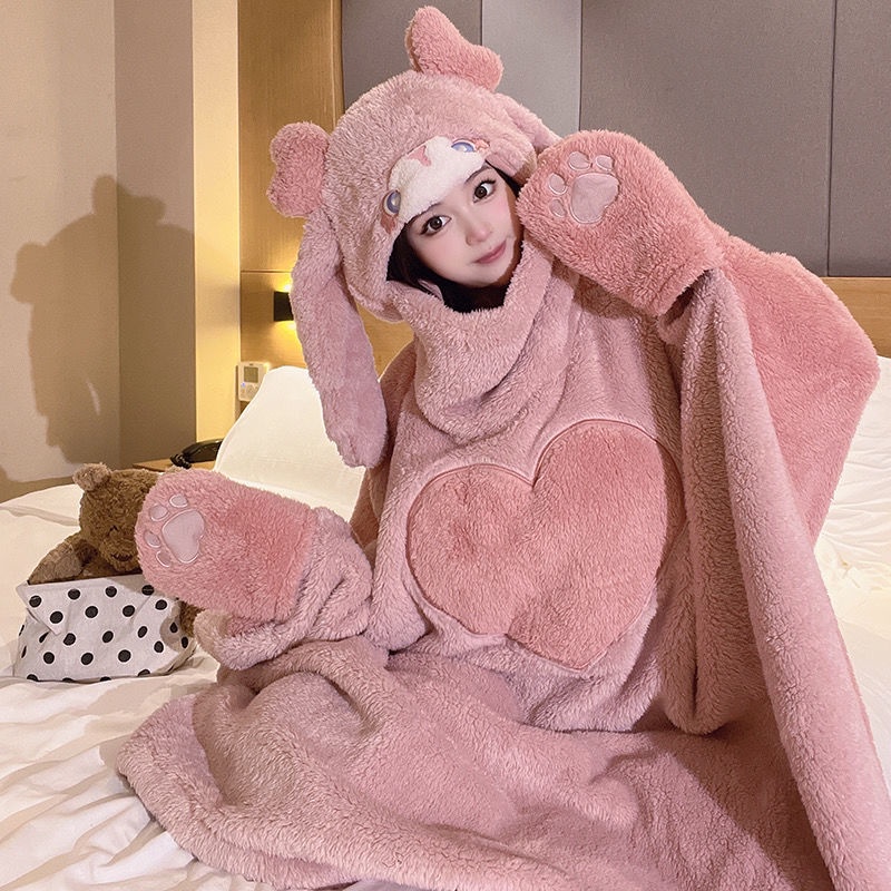 Áo Choàng Ngủ Chất Nỉ Dày Dặn Thời Trang Mùa Đông Dễ Thương Cho Nữ