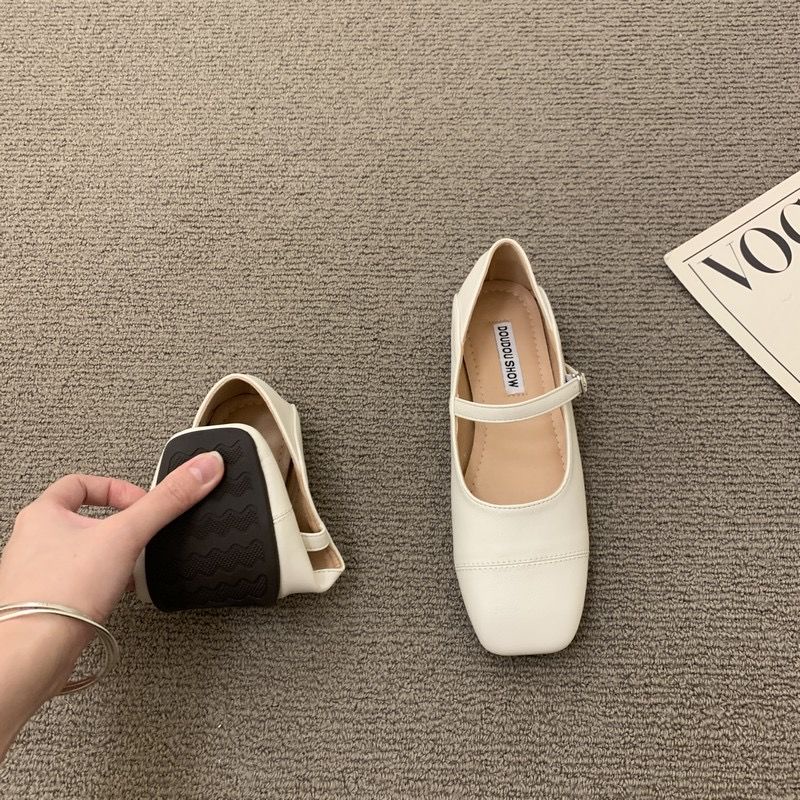 Giày Búp Bê Da Đế Bằng Phong Cách Mary Jane Cho Nữ