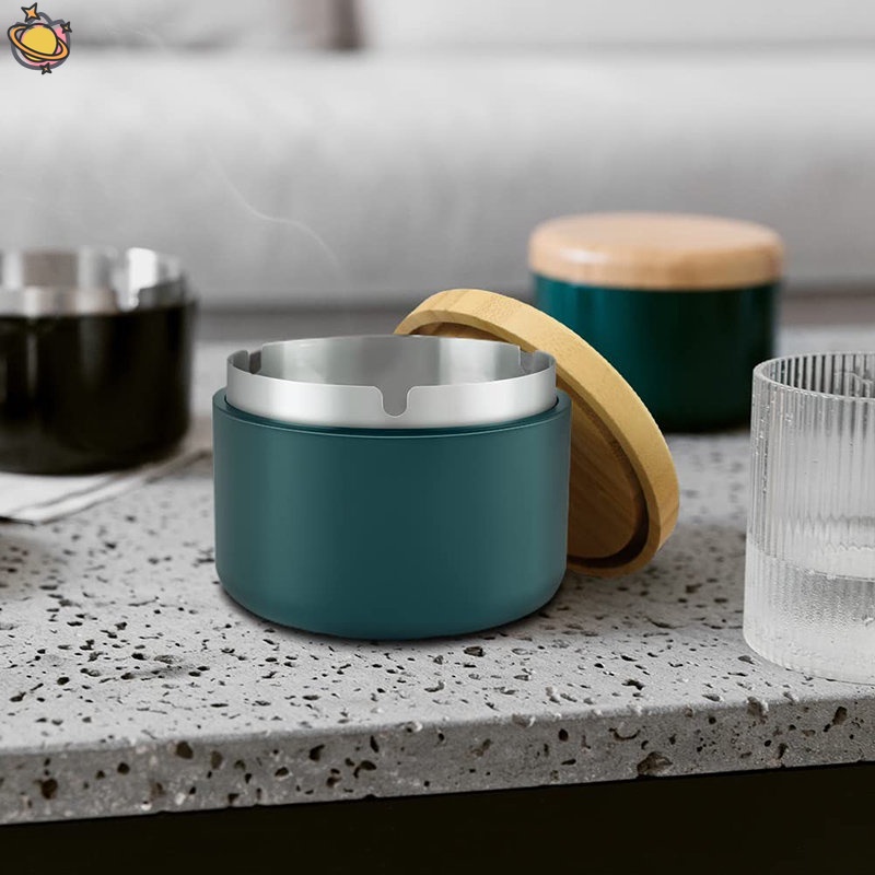 Gạt Tàn Thuốc Có Nắp Đậy Chống Gió Bằng Thép Không Gỉ Tiện Dụng