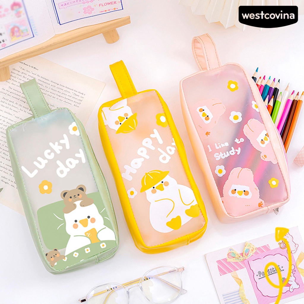 [WSTN]✎Túi Đựng Bút Bằng Da Giả Khóa Kéo Đa Năng Tiện Dụng