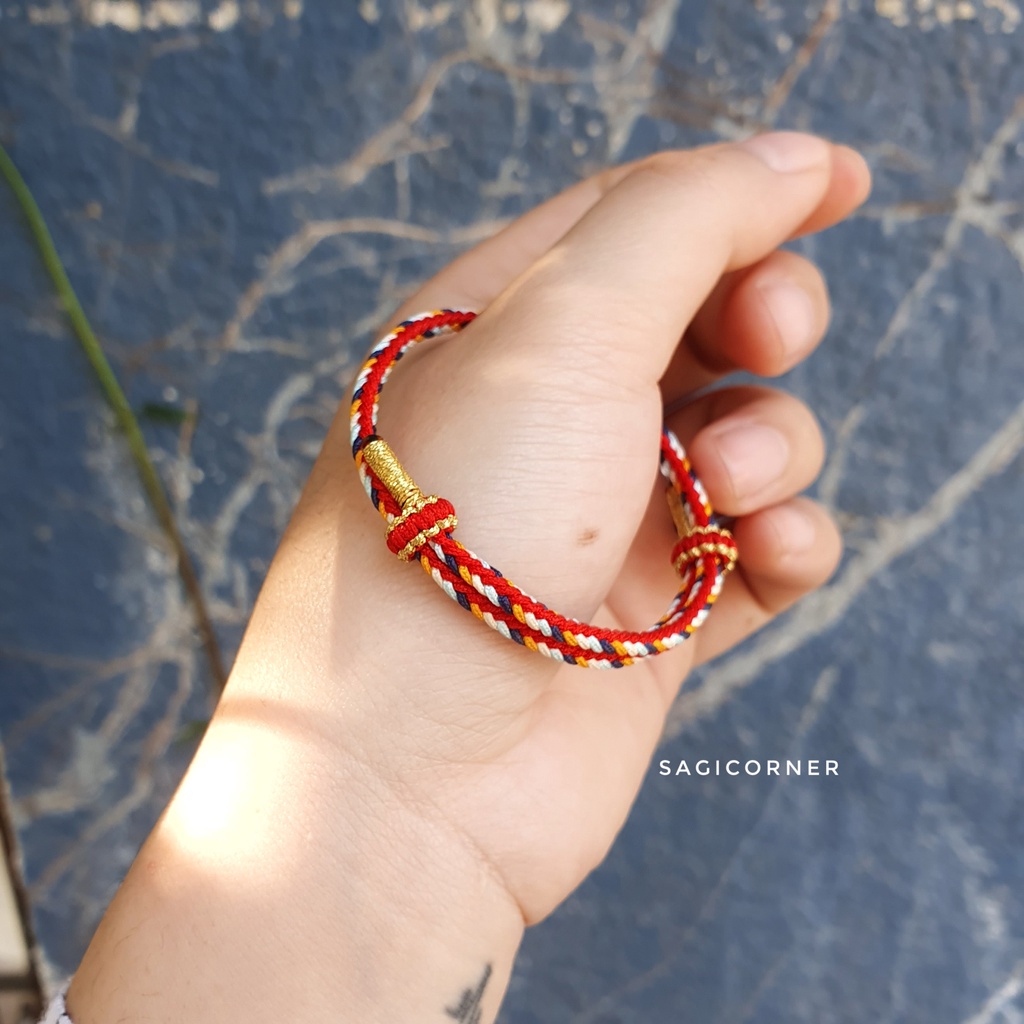 Vòng tay may mắn chỉ đỏ + xanh biển, vàng cam | Vòng ngũ sắc handmade