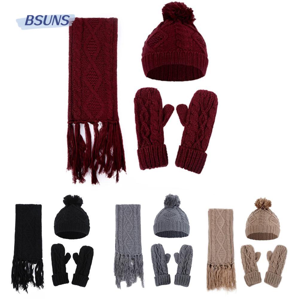 BSUNS Set Mũ beanie Kèm Khăn Choàng Cổ Và Găng Tay Chống Gió Cho Nam Và Nữ