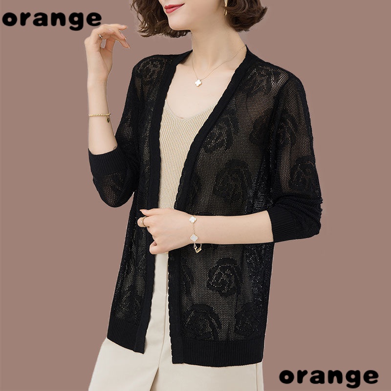 Áo Khoác Cardigan Dệt Kim Mỏng Chống Nắng Thoáng Khí Thời Trang Xuân Thu Cho Nữ Trung Niên