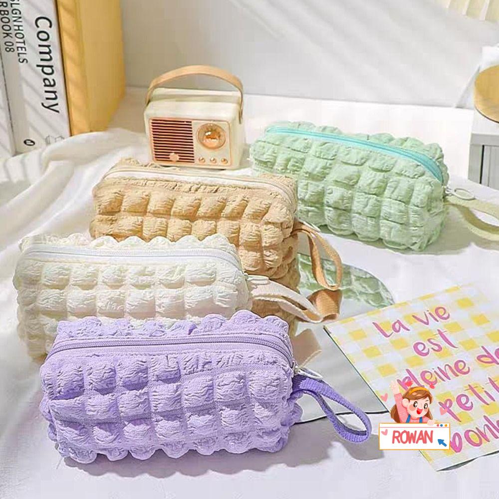 ROWANS Túi Đựng Bút / Mỹ Phẩm Bằng Polyester Mềm Mại Sức Chứa Lớn Hình Bông Hoa Kawaii