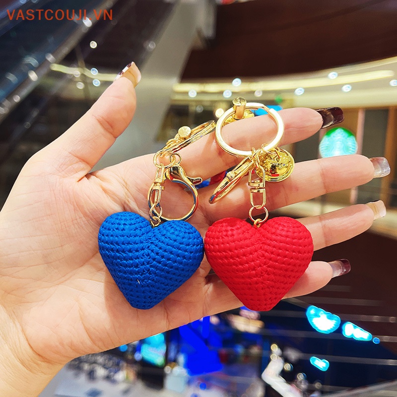 Móc Khóa Dây Da Bện Thủ Công Mặt Trái Tim Trang Trí