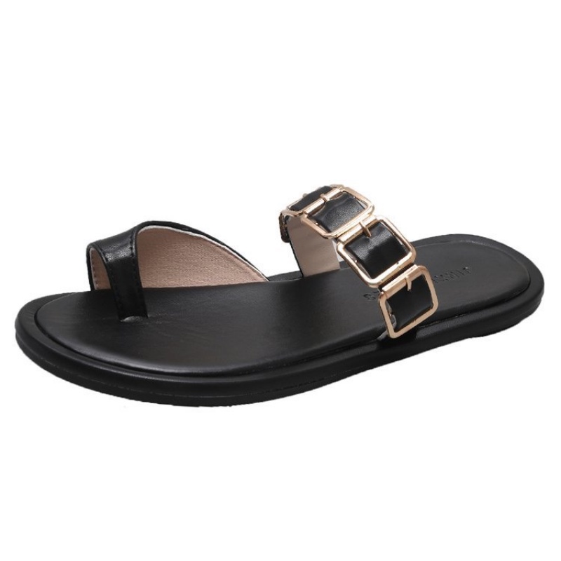 Dép Sandal Đế Bằng Nữ Phối Khóa Kim Loại Thời Trang Mùa Hè