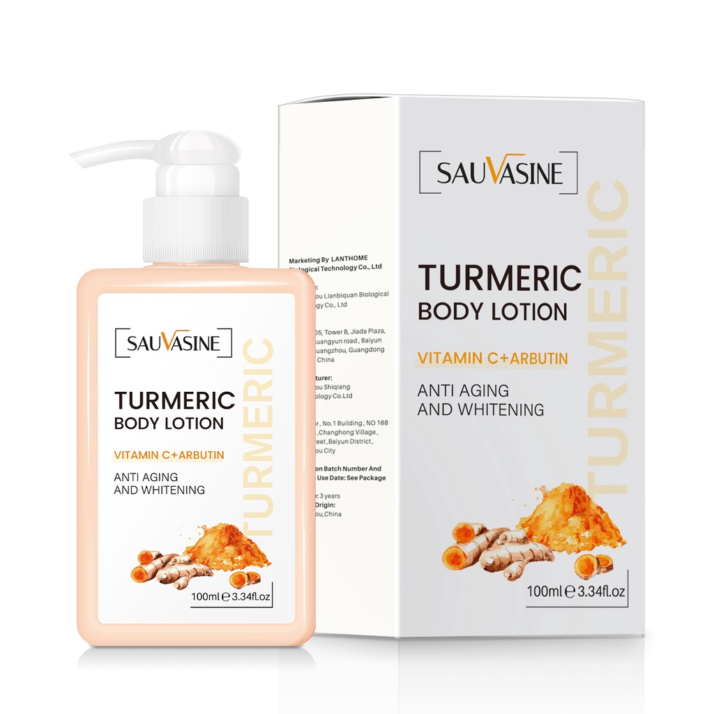 Sữa Dưỡng Thể SAUVASINE Turmeric 100ml Chứa Vitamin C Arbutin Làm Trắng Da Tẩy Tế Bào Chết Chống Lão Hóa
