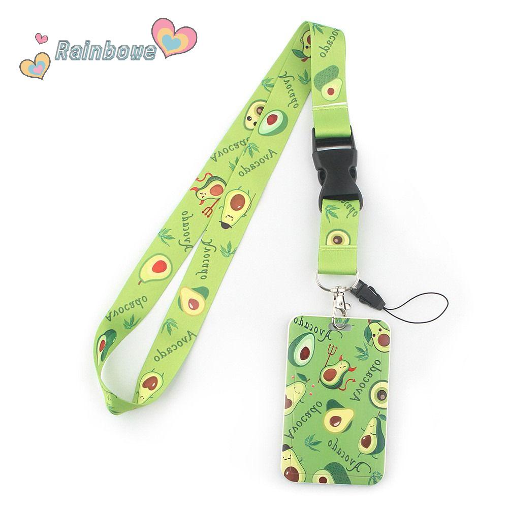 RAINBOW Dây Đeo Thẻ ID / Chìa Khóa Màu Xanh Lá In Họa Tiết Hoạt Hình Trái Bơ Dễ Thương Cho Văn Phòng