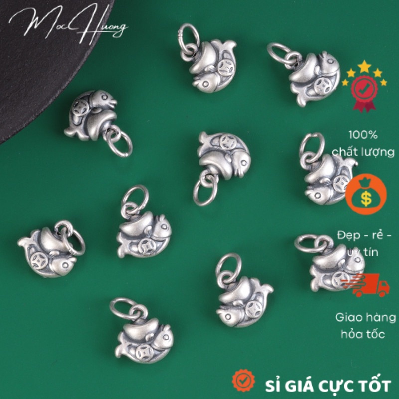 Charm bạc 3D - Cá cõng kim tiền - MH807