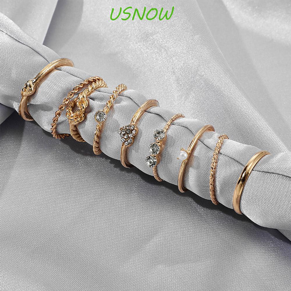 USNOW Set 9 Nhẫn Đính Đá Hình Trái Tim