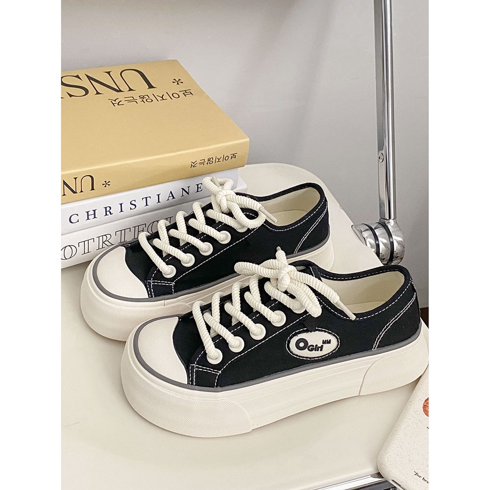 Giày Thể Thao canvas Đế Dày Màu Trắng Đen Thời Trang Cho Nữ