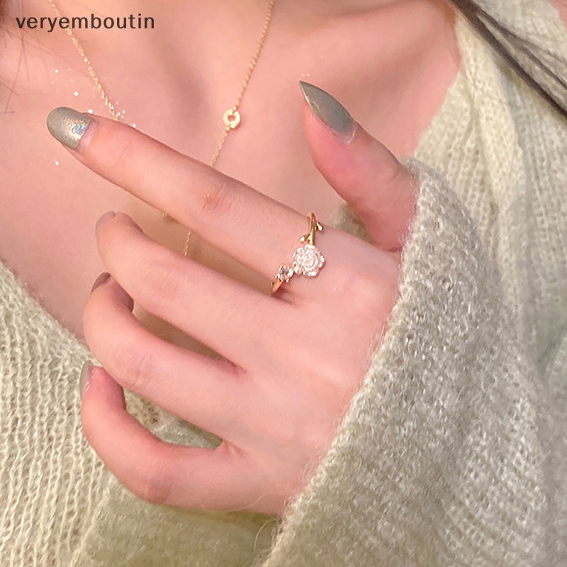 Nhẫn Hở Hình Hoa Hồng Đen Đính Đá Zircon Có Thể Điều Chỉnh Kích Cỡ Phong Cách Hàn Quốc Cho Nữ